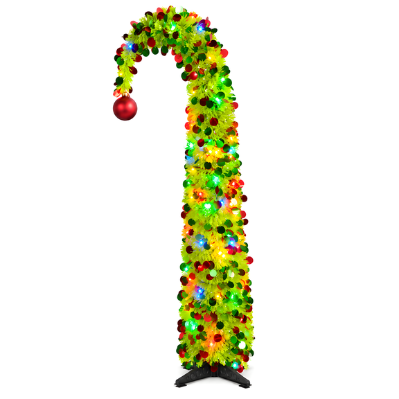 5ft Bent Top Christmas Tree with 100 Multicolor LED Lights, Battery Powered Pre-Lit Pop up Christmas Tree with Remote, 8 Lighting Modes for Indoor Home Porch Holiday Decor