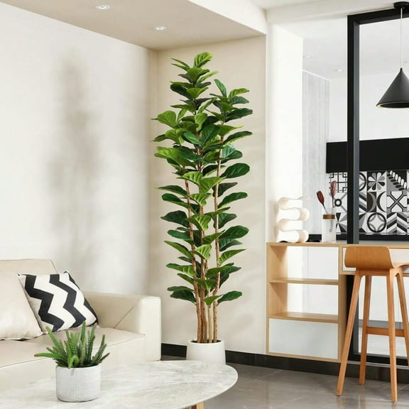 5FT Lifelike Faux Fiddle Leaf Fig Tree with White Pot - Artificial Fiddle Leaf Greenery for Home, Office, Store Room Indoor & Outdoor Decor
