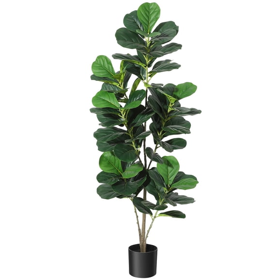 5FT Multi-Stem Faux Fiddle Leaf Fig Tree, Tall Artificial Ficus Lyrata Plant for Indoor & Outdoor Decor, Realistic Green Decorative Plant for Home Office Living Room, Low-Maintenance Fake Tree