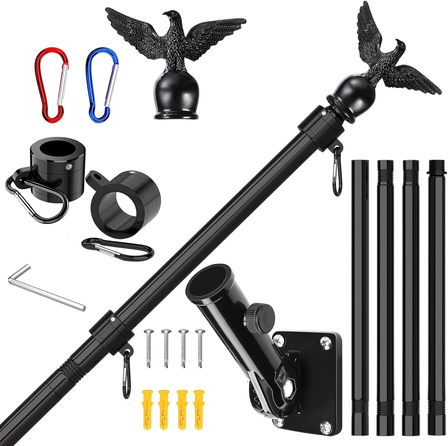 5FT for Outside House with Adjustable Bracket, Upgrade Stainless Steel Tangle Free Flagpole, Heavy Duty House Flagpole for 3x5 Flags for Residential, Outdoor or Porch, Black