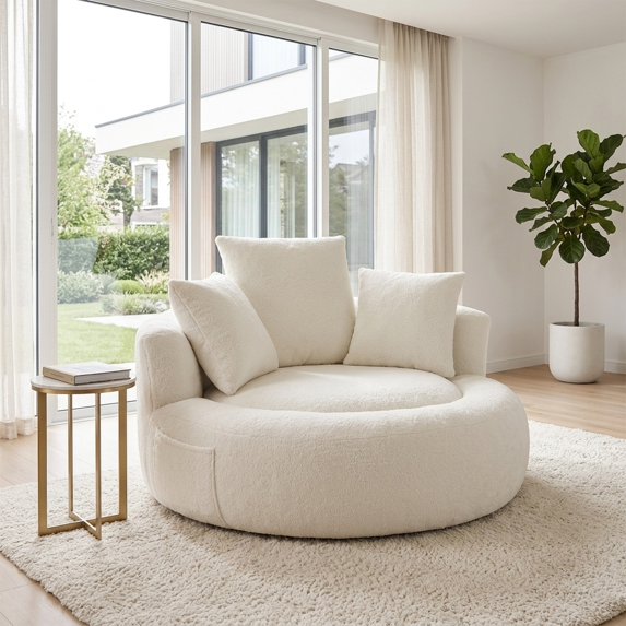 5FT Oversized Round Memory Foam Bean Bag Chair with 3 Accent Pillows