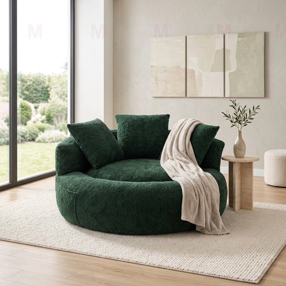 5FT Oversized Round Memory Foam Floor Bean Bag Chair with 3 Matching Pillows