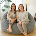 thumbnail image 1 of 5FT Oversized Soft Comfy Bean Bag Chair Cover (No Filler), Giant Fluffy Faux Fur Lazy Sofa Bed Cover Home Decor, Anti-slip Furry Stuffed Animal Storage for Organizing Plush Toys Textile, Grey, 1 of 7