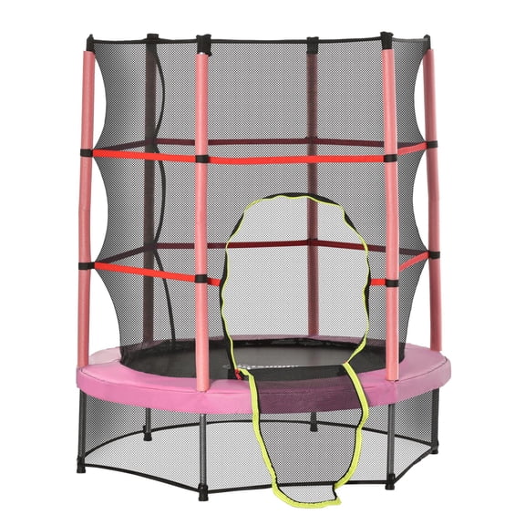 5FT Pink Kids Trampoline with Safety Enclosure Net for Ages 3-6 Indoor Outdoor Bounce
