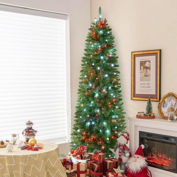 Alupssuc 7.5 ft Prelit Artificial Christmas Tree with Multi-Color LED Changing RGB Lights, Remote Control Included, Ideal for Holiday Decorations, Parties, and Commercial Events