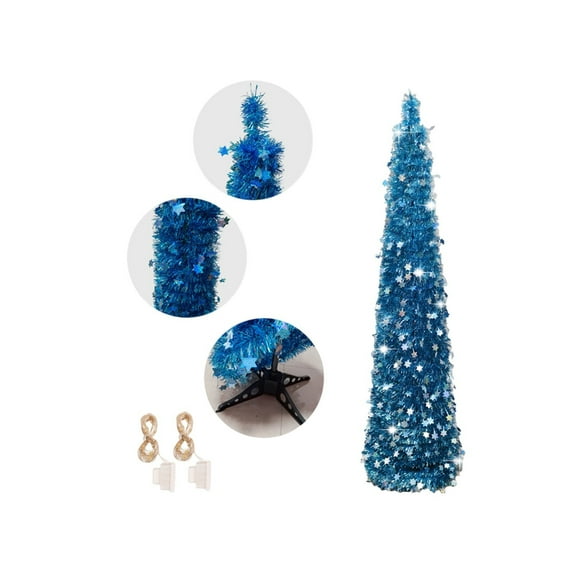5FT Pop Up Christmas Tree with LED Lights and Tree Topper- Collapsible Artificial Tinsel Pencil Christmas Tree, Skinny Xmas Tree for Indoor Home Apartment Holiday Party Decoration