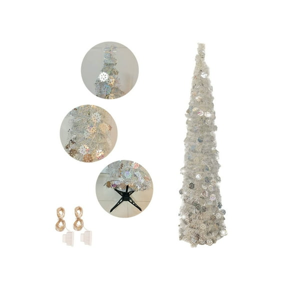 5FT Pop Up Christmas Tree with LED Lights and Tree Topper- Collapsible Artificial Tinsel Pencil Christmas Tree, Skinny Xmas Tree for Indoor Home Apartment Porch Holiday Party Decorations(#G)