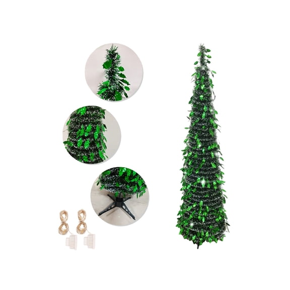 5FT Pop Up Christmas Tree with LED Lights and Tree Topper- Collapsible Artificial Tinsel Pencil Christmas Tree, Skinny Xmas Tree for Indoor Home Apartment Porch Holiday Party Decorations