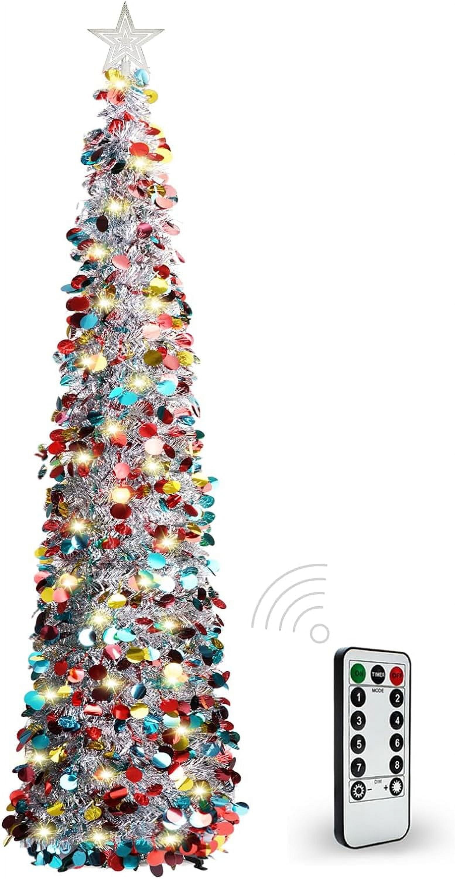 5FT Pop Up Christmas Tinsel Tree with 8 Rmote Lights Modes