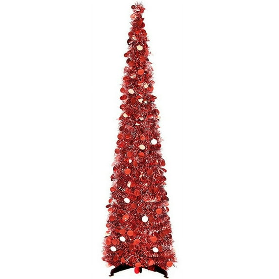 5FT Popup Collapsible Christmas Sequin Tinsel Artificial Christmas Tree With Stand Christmas Party Decorations