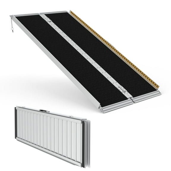 5FT Portable Wheelchair Ramp with Load-Reducing Shoulder Strap, Foldable Aluminum Ramp for Home Steps, Stairs, 800lbs Capacity Non-Slip Handicap Ramp