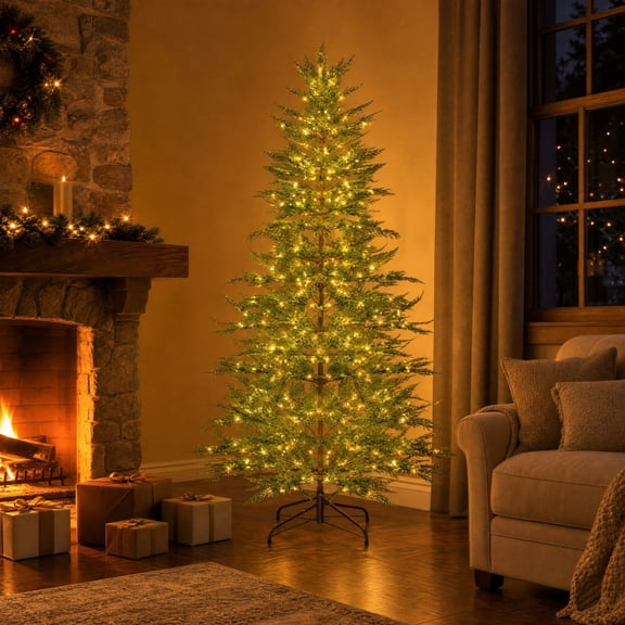5FT Pre-Lit Artificial Christmas Tree with 100 Warm White LED Lights, Realistic Hinged Green Christmas Tree with Foldable Metal Stand, Easy Setup Indoor Christmas Decor for Home & Holiday Party