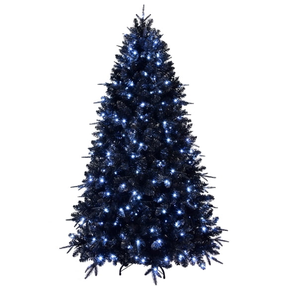 5FT Artificial Christmas Tree, Pre-Lit Black Christmas Tree, 250 LED, 1076 PE & PVC Branches, with Metal Stand and Hinged Branches, Perfect for Living Rooms, Bedrooms, Offices, etc. Christmas Decor,