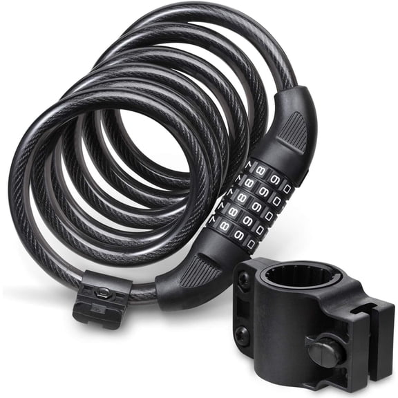 5FT Resettable Combination Cable Lock, 5 Digit Code, with Mounting Bracket, for Bike, Scooter, Glass Door, Fence