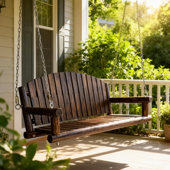 5FT Rustic Log Wooden Porch Swing, Heavy-Duty 900 LBS, Outdoor Hanging Bench for , Garden, Yard – Solid Fir Wood, Handcrafted, Weather-Resistant Finish