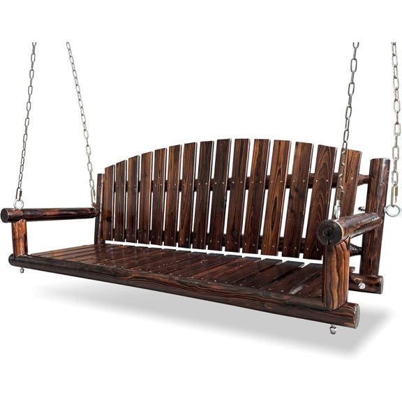 5FT Rustic Log Wooden Porch Swing, Heavy-Duty 900 LBS, Outdoor Hanging for Patio, Garden, Yard Solid Fir Wood, Handcrafted, Weather-Resistant Finish (Rustic, 5-feet)