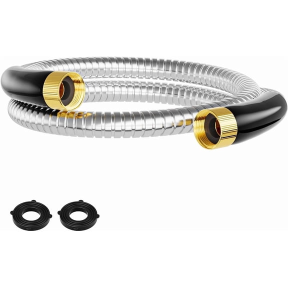5FT Short Garden Hose, 1/2" 304 Stainless Leader Hose with Female to Female Brass Fittings, Flexible, Heavy-Duty & Never Kink, Water Pipe for Yard, Outdoor, Lawn