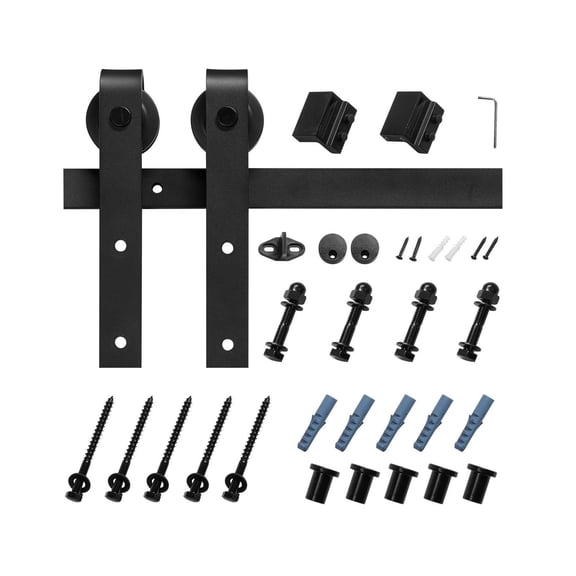 5FT Sliding Barn Door Hardware Kit, 330 LBS Weight Capacity, Compatible with 30 Inches Max Width & 1-3/8 to 1-3/4 Inches Thickness Single Sliding Barn Door, Durable Track & J-shape Roller,Black