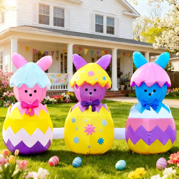 6FT Easter Inflatable Bunny with LED Lights for Outdoor Spring Garden Yard Holiday Decor