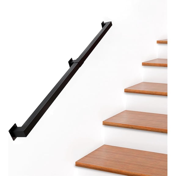 5FT Stair Railing Indoor, Matte Black Square Tube Handrail, 500lbs Load Capacity, Wall Mounted Stair Railing, Industrial Non-Slip Hand Rails for Indoor Stairs, Bathroom, Loft, Elderly & Kids