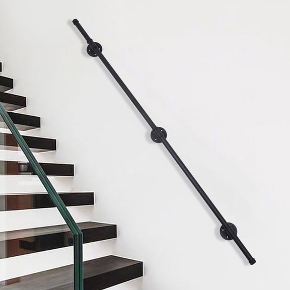 5FT Steel Handrail Pipe Stair Rail Wall Mounted Staircase Safty Handrail Black