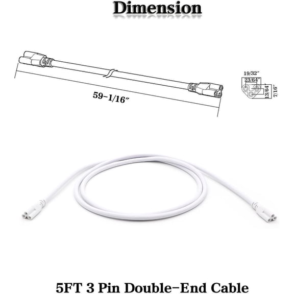5FT T5 T8 Tube Light Fixture LED Linkable Cord, Double end Connector Cable, Power Extension Wire for LED Integrated Single Fixture, Shop, Garage, Under Cabinet Light, Pack of 4