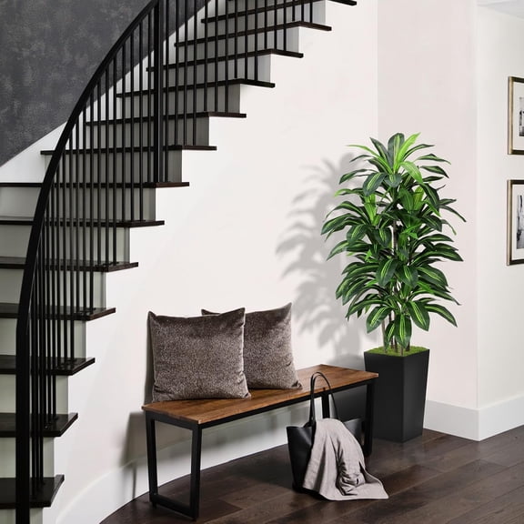 5FT Tall Faux Dracaena Tree, Artificial Yucca Fake Floor Plant in Black Tall Planter, Realistic Indoor Decor for Home Office Living Room Spaces