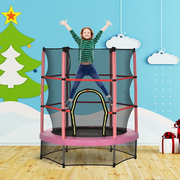5FT Trampoline with Enclosure Net, Bungee System, Safety Enclosure, for Ages 3-6, Pink