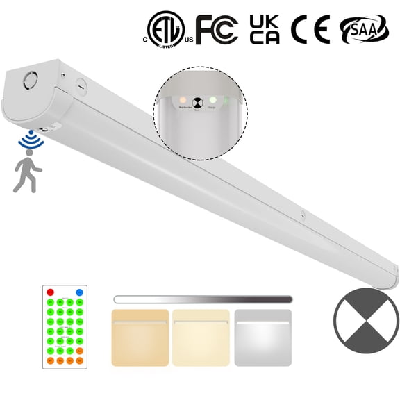 5FT Tri-Level Motion Sensor LED Linear Strip Emergency Stairwell Light w/Remote, 3 CCT, 23W/46W 125lm/w, Battery Backup, 30K/40K/50K, IP20, Dimmable 5 Foot Commercial Shop Ceiling Light Fixture, ETL