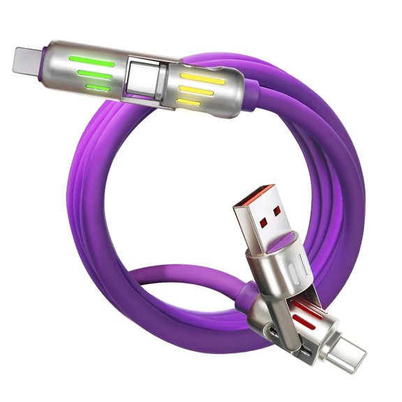 5FT USB C Cable, 240W 4 in 1 Multi Charging Cable USB Charger Cable with Breathing Light, Combo L Port/Type C/USB A Fast Charging Cord for iP Laptop Samsung Device Charging