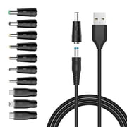 5FT USB A to DC Barrel Power Cable 5V 3A Max with 10 Interchangeable DC Tips Universal USB to DC Charging Cord for Mini Fan LED Light Camera Router Bluetooth Speaker Small 5V Electronics