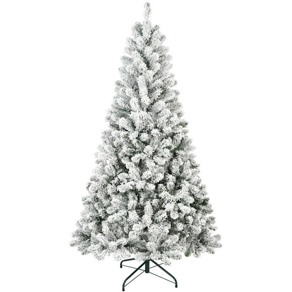Bringstar 5FT Unlit Artificial Christmas Tree,Snow Flocked Fake Christmas Tree with 407 Branch Tips, Foldable Base