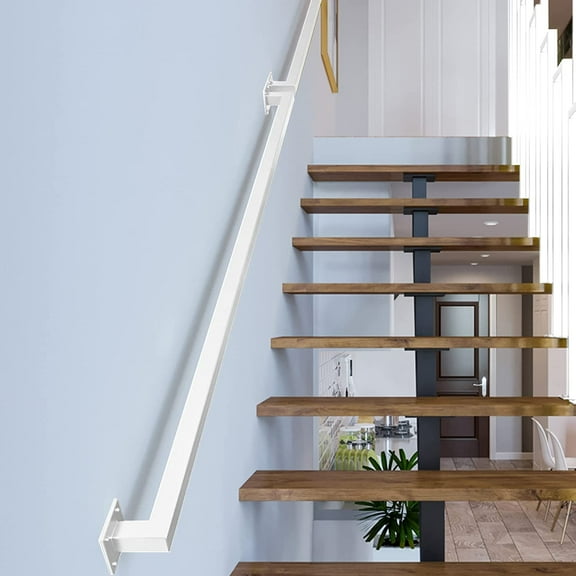 5FT White Iron Hand Railing, Sturdy Safety Staircase Handrails Wall Mount, 500lbs Load Capacity Industrial Iron Railing Pipe Handrail for Indoor Stairs, Outdoor Deck Loft Porch, Non-Slip and Rust