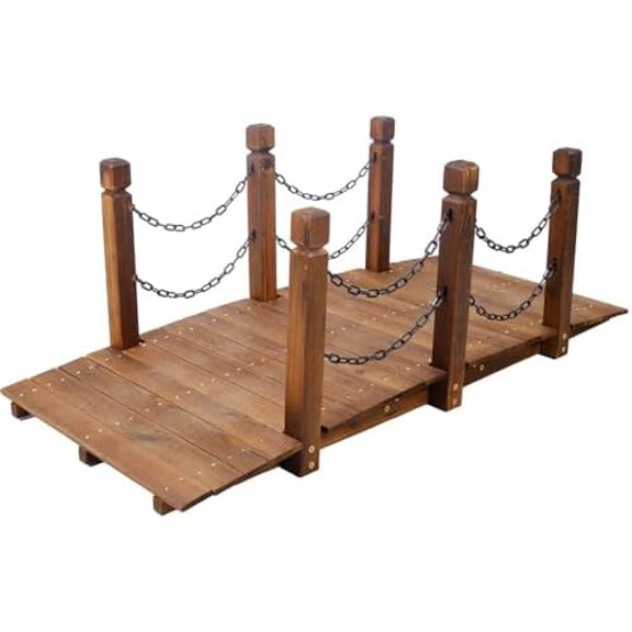 5FT Wooden Garden Bridge Arch, Decorative Arc Footbridge with Double Safety Railings Outdoor Lawn Pond Bridge Walkway for Backyard Creek, Stream, Fish Pond, Bronze$$Garden & Patio