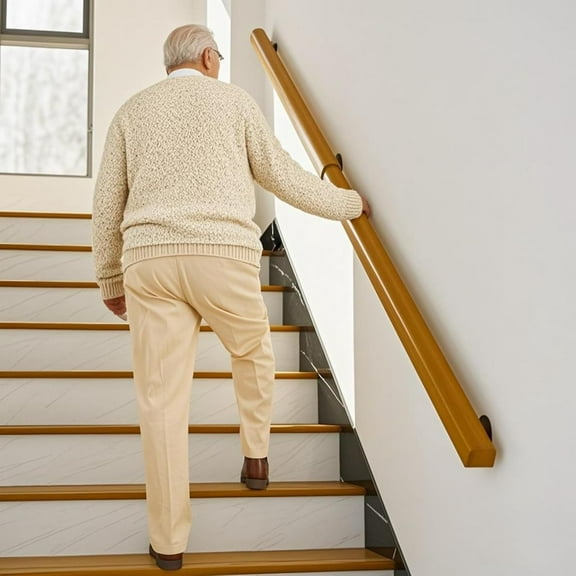 5FT Wooden Stair Railing Indoor, Wall Railings for Stairs, Hand Rails for Indoor Stairs, Non-Slip Stair Handrail for Garden Corridor Lofts Guardrail(2 Sections, 2 x 2.5FT)