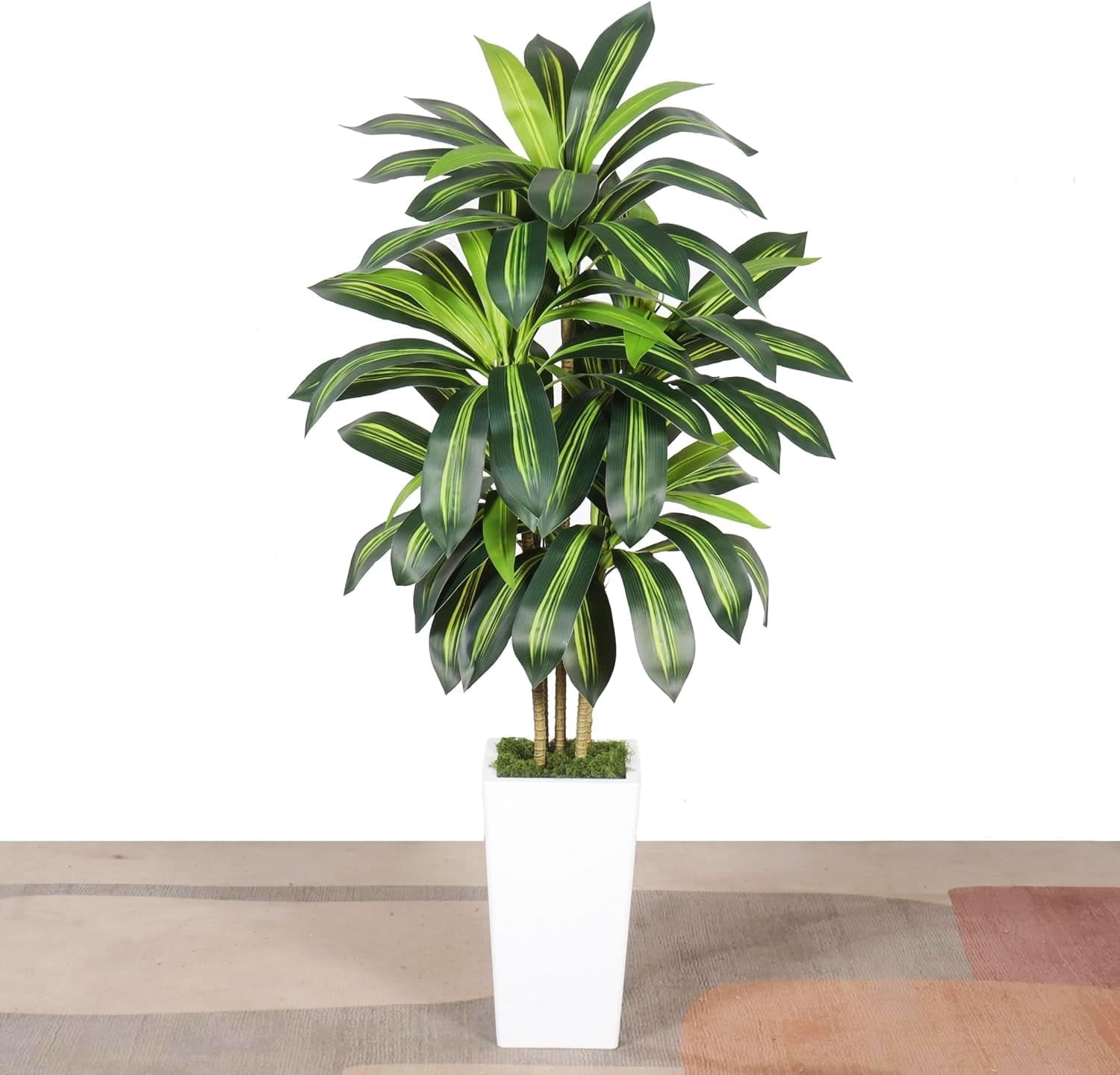 5FTArtificial Dracaena Plant Tree with White Planter, Faux Tropical ...