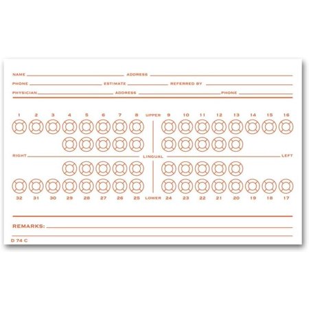 5Forms Dental Exam Card File Record Numbered Teeth System C 5 x 8" QTY 100