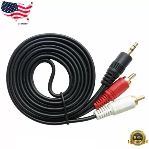 5Ft 3.5Mm Aux Stereo To 2 Rca Male Audio Y Cable Adapter Cord Mp3 Ipod