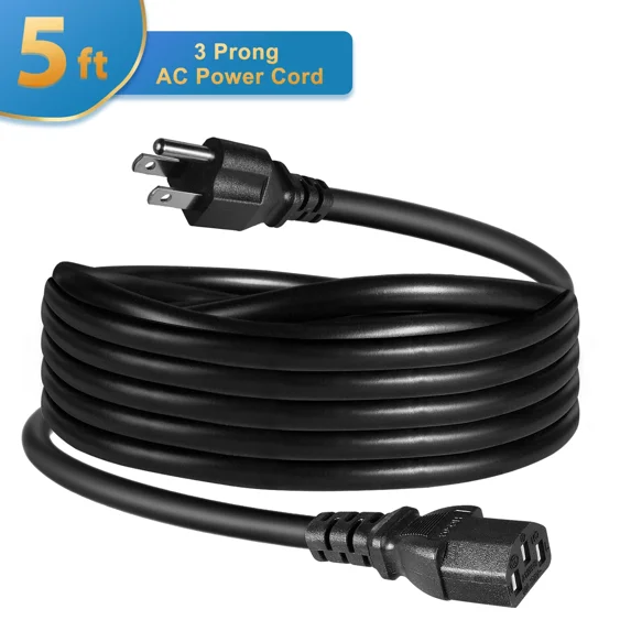 5Ft 3 Prong Ac Power Cord For Tv, Computer, Printer, Radio, Monitor,Laptop,Oven