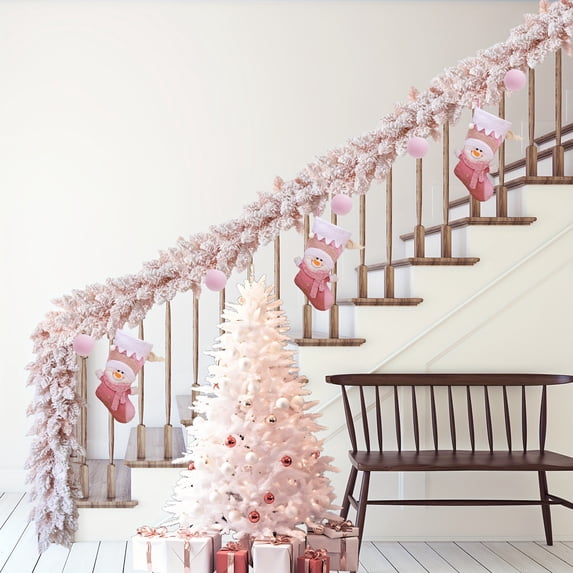 5Ft Artificial Christmas Garland With Flocking Snowflake, Winter Frosted Holiday Garland For Home Wall FireplaceDoor Indoor Outdoor, Holiday Friendsgiving Gifts