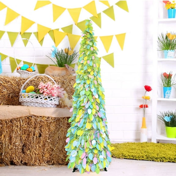 5Ft Artificial Easter Tree with String Lights and Colorful Eggs, Tabletop Decoration for Holiday Photos, Easter Outdoor Decor, Spring Home Accent, for Home Party Birthday Holiday