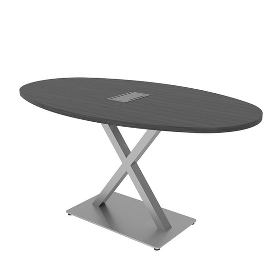 5Ft Conference Room Table With X Base Boat Oval Shape w/Electric Unit