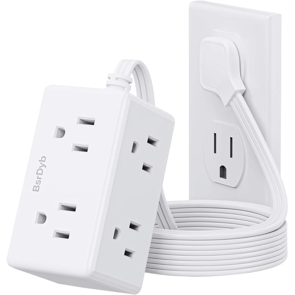5Ft Flat Plug Small Power Strip,3-Side White Extension Cord with 6 Wide Outlets Extender,No Surge Protector,Cruise Ship Essentials,Multi for College Dorm Home Office Travel,Wall Mount,ETL Listed