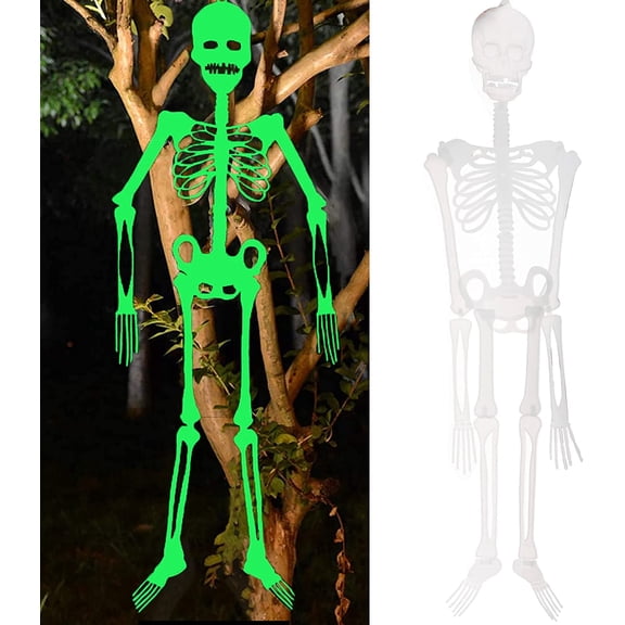 5Ft Halloween Luminous Skeleton Decorations Glow in The Dark Skeleton Halloween Hanging Luminous Skeleton Posable Joints Skeletons for Halloween Indoor Outdoor Yard Garden Hanging Decoration