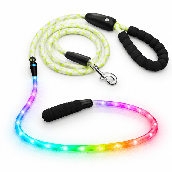 5Ft Light Up LED Dog Leash, Waterproof Reflective Rechargeable for Medium Large Dogs