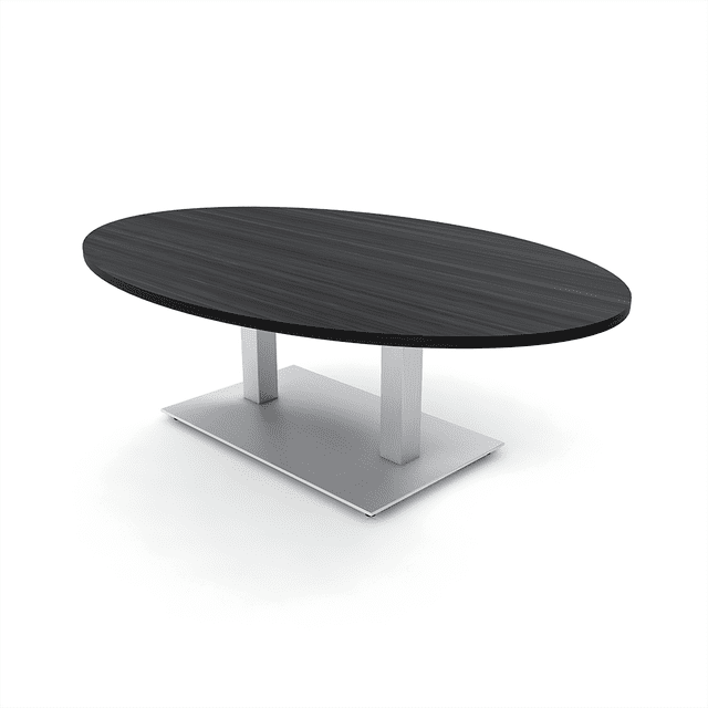 5Ft Oval Coffee Table For Office Reception With Double Post Metal Base
