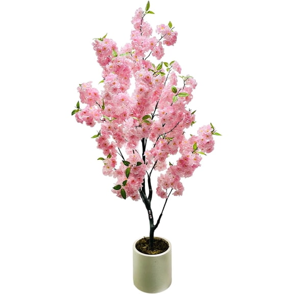 5Ft Pink Cherry Blossom Tree in Nursery Pot, Realistic Tall Wishing Tree Fake Cherries Fake Flower, Indoor Outdoor Pink Large Plants Home Office Decor for Women for Party Wedding Christmas