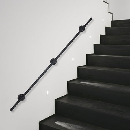 5Ft Pipe Stair Handrail,Wall Mount Black Galvanized Industrial Iron Loft Pipe Handrail,Metal Railing Non-Slip Grab Bar for Stairs Indoor & Outdoor (5 Feet 2 Section)