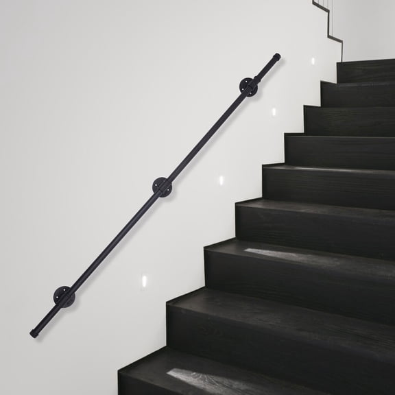 5Ft Pipe Stair Handrail,Wall Mount Black Galvanized Industrial Iron Loft Pipe Handrail,Metal Railing Non-Slip Grab Bar for Stairs Indoor & Outdoor (5 Feet 2 Section)