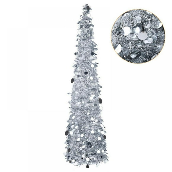 5Ft Popup Tinsel Christmas Tree,Artificial Sequin Tinsel Collapsible Christmas Tree With Stand,Gorgeous Xmas Party Tree Decoration for Living Room Yard Porch Apartment Indoor Outdoor Decor-Silver